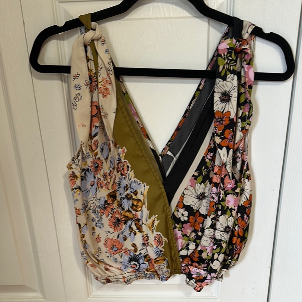 Free People Orange and Brown Asymmetrical Wrap Blouse